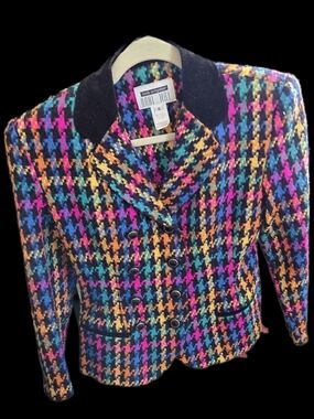 Vintage Dani Max 80s  Multicolor Houndstooth Double-Breasted Blazer